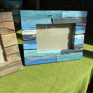 One Driftwood 5x7 opening frame- natural blue painted Coastal, mermaid, beach